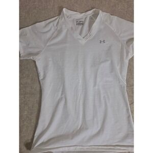 Under Armour Womens HeatGear Tech V-Neck T-Shirt White Loose Fit Medium MD